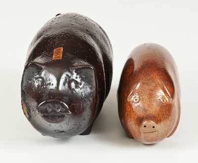Lot of Two: Stoneware Pig Bottles, incl. DICKEY CLAY Example