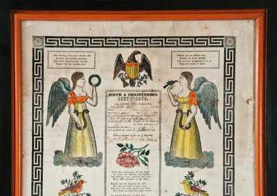 Shenandoah Valley Potter Solomon Bell Hand-Colored Fraktur Listing Birth and Death Information