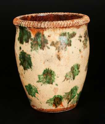 Exceptional S. BELL & SON / STRASBURG, VA Redware Jar w/ Sponged Copper Decoration