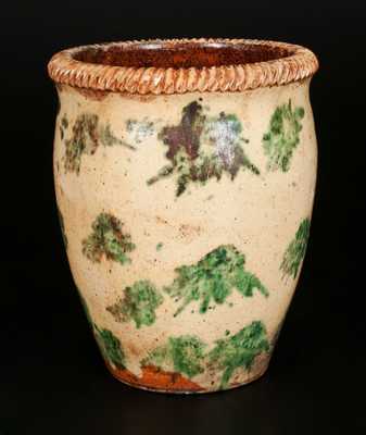 Exceptional S. BELL & SON / STRASBURG, VA Redware Jar w/ Sponged Copper Decoration