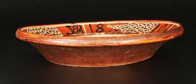 Important Slip-Decorated Redware Dish attrib. Peter Bell, Hagerstown, MD, pictured in Rice & Stoudt