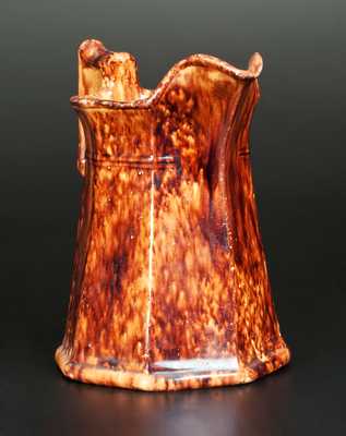 Molded Octagonal JOHN BELL / WAYNESBORO Redware Pitcher with Sponged Manganese Decoration