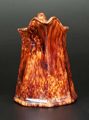 Molded Octagonal JOHN BELL / WAYNESBORO Redware Pitcher with Sponged Manganese Decoration