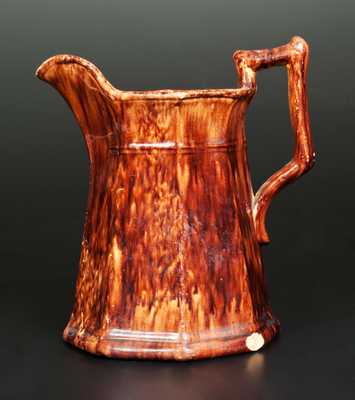 Molded Octagonal JOHN BELL / WAYNESBORO Redware Pitcher with Sponged Manganese Decoration