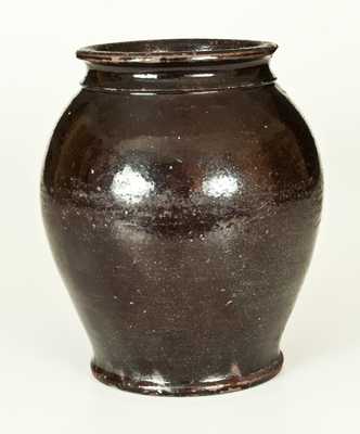 Rare Early Ovoid I. BELL (John Bell, Waynesboro or Chambersburg, PA) Redware Jar with Manganese Coating