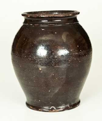 Rare Early Ovoid I. BELL (John Bell, Waynesboro or Chambersburg, PA) Redware Jar with Manganese Coating