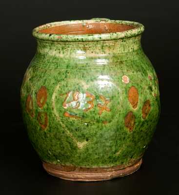Redware Jar with Copper and Lead-Oxide Glaze Dated 1837 in Heart