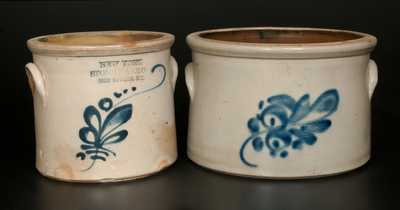 Lot of Two: Stoneware Crocks with Floral Decoration incl. NEW YORK STONEWARE CO. Example