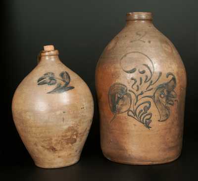 Lot of Two: Stoneware Jugs with Floral Decoration