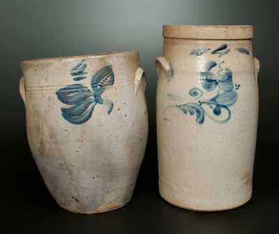 Lot of Two: Midwestern Stoneware Crock and Midwestern Stoneware Churn, both w/ Floral Decoration