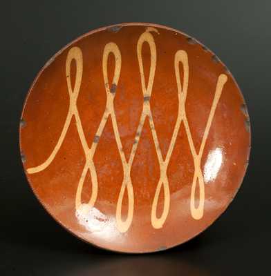 Redware Plate with Yellow Slip Zig-Zag Decoration