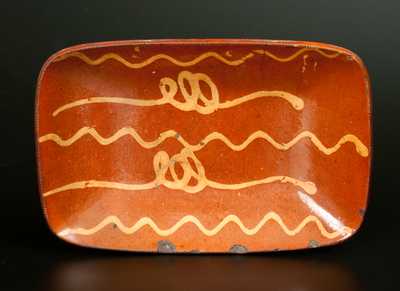 Rare Norwalk, CT Redware Loaf Dish with Yellow Slip Decoration