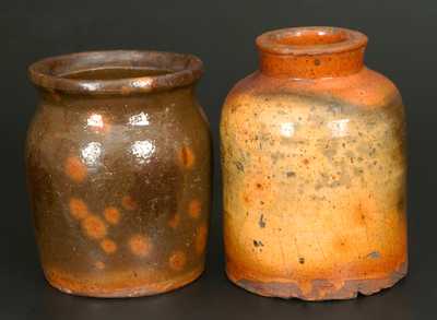 Lot of Two: Lead-Glazed Redware Jar and Lead-Glazed Redware Canning Jar, New England origin.