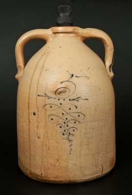 5 Gal. Double-Handled Stoneware Jug with Slip-Trailed Decoration, Midwestern origin