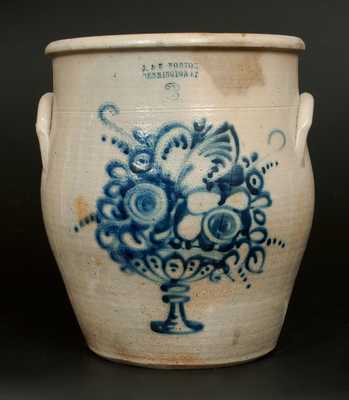 J. & E. NORTON / BENNINGTON, VT Stoneware Jar w/ Elaborate Floral Compote Decoration