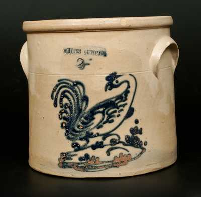 Rare WHITES UTICA Stoneware Crock with Slip-Trailed Rooster Decoration