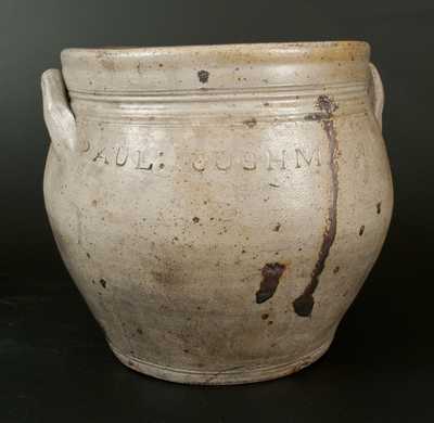 Rare Squat PAUL:CUSHMAN's Ovoid Stoneware Jar, Albany, c1815