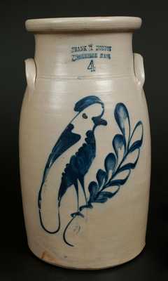 4 Gal. FRANK B. NORTON / WORCESTER, MASS Stoneware Churn w/ Parrot Decoration