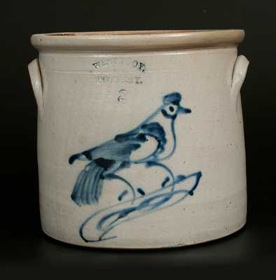 2 Gal. WEST TROY POTTERY Stoneware Crock with Bird Decoration