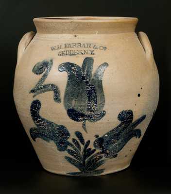 2 Gal. W. H. FARRAR & CO. / GEDDES, N.Y. Stoneware Jar with Triple Tulip Decoration