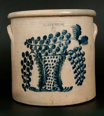 Outstanding O. L. & A. K. BALLARD 6 Gal. Stoneware Crock w/ Urn of Grapes Decoration