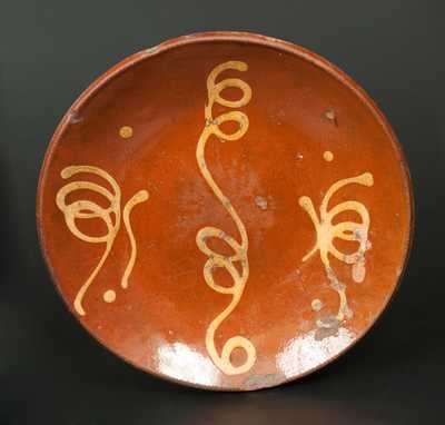 Redware Plate with Yellow Slip Decoration, probably Norwalk, CT
