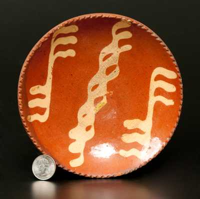 Very Fine Redware Tart Plate with Yellow Slip Decoration