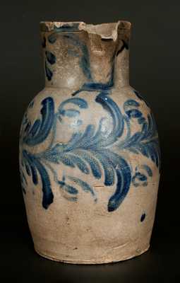 Rare Stoneware Pitcher with Elaborate Floral Decoration, Baltimore, circa 1825