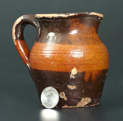 Unusual Redware Cream Pitcher w/ Striped Decoration, Great Road Tennessee or Virginia