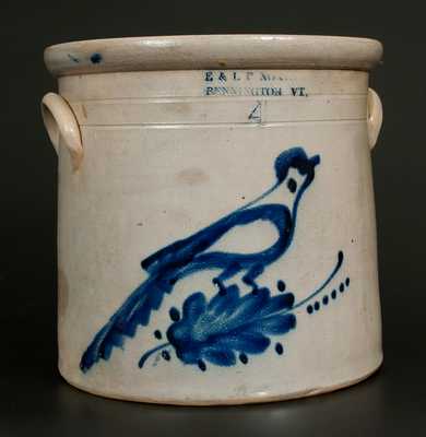 E. & L. P. NORTON / BENNINGTON, VT 4 Gal. Stoneware Crock w/ Bird Decoration