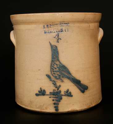 S. B. BOSWORTH / HARTFORD, CT 4 Gal. Stoneware Crock w/ Bird Decoration