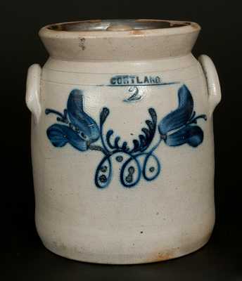 CORTLAND New York 2 Gal. Stoneware Lidded Jar with Floral Decoration