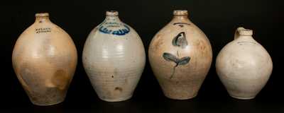 Lot of Four: Early Ovoid Stoneware Jugs w/ Northeastern Maker's Marks