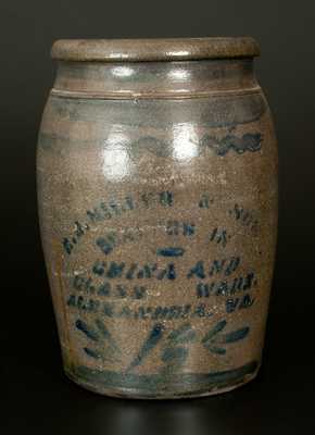 E. J. MILLER / ALEXANDRIA 1 1/2 Gal. Stoneware Stenciled Advertising Crock