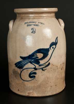 BELMONT AVE. POTTERY, Newark, NJ 2 Gal. Stoneware Crock with Bird Decoration