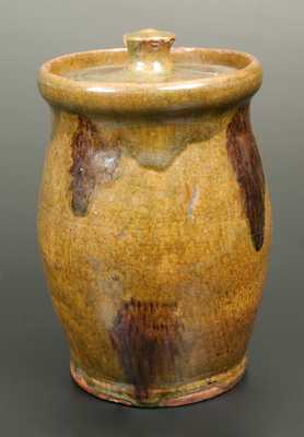 Small Green-Glazed Redware Jar with Manganese Splotches, New England Origin