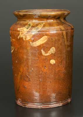 Small Lead-Glazed Redware Jar with Yellow Slip Decoration