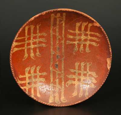 Redware Plate with Cross-Hatched Yellow Slip Decoration
