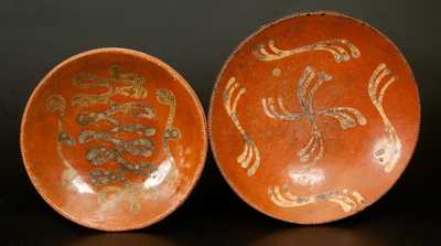 Lot of Two: Redware Plate and Redware Charger, both with Yellow Slip Decoration