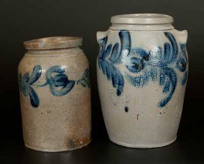 Lot of Two: Stoneware Crocks with Floral Decoration, Baltimore, second and third quarters 19th century