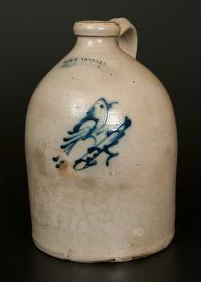 J. & E. NORTON / BENNINGTON, VT 1 Gal. Stoneware Jug w/ Unusual Bird on Branch Decoration