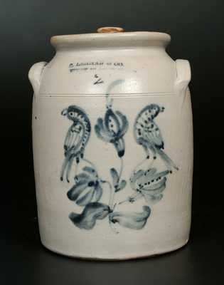 Rare 2 Gal. L. LEHMAN & CO. / WEST 12TH ST. NY Stoneware Jar w/ Double-Bird Decoration