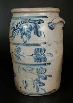 Unusual 10 Gal. Morgantown, WV Stoneware Crock w/ Profuse Brushed Floral Decoration