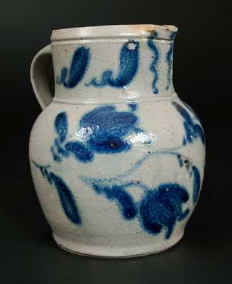 Rare Stoneware Pitcher with Profuse Tulip Design att. James Hamilton, Greensboro, PA