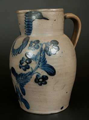 Fine Baltimore Stoneware Pitcher w/ Elaborate Cobalt Floral Decoration, Two-Gallon
