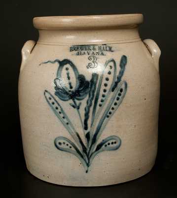 Important BREWER & HALM / HAVANA Stoneware Crock w/ Script 