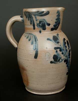 Baltimore Stoneware Pitcher w/ Elaborate Cobalt Floral Decoration, Two-Gallon