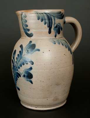 Baltimore Stoneware Pitcher w/ Elaborate Cobalt Floral Decoration, Two-Gallon