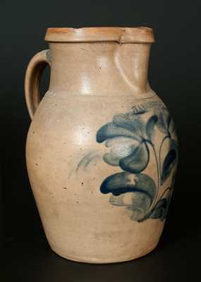 HARRISBURG, PA Stoneware Pitcher w/ Cobalt Floral Decoration, Five-Quart Capacity