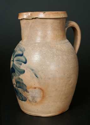 HARRISBURG, PA Stoneware Pitcher w/ Cobalt Floral Decoration, Five-Quart Capacity